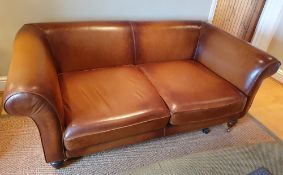 1 x Tetrad Beaulieu Midi Low Back Two Seater Sofa With Scroll Arms, Carved Feet With Brass Castors,