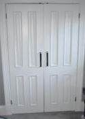 2 x Built-in Double Door Waredrobes In White - Approx Dimensions Of Each: W120 x H197 x D57cm - Ref: