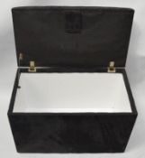 1 x Ottoman Upholstered In A Black Faux Velvet - Dimensions: H48 x W70 x D38cm - Recently Taken From