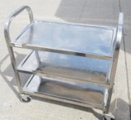 1 x Stainless Steel 3-Tier Trolley - Dimensions: H82 x W70 x D40cm - Pre-owned, Taken From An Asian