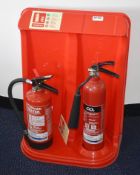 2 x Fire Extinguishers With Stand - Includes 3L Water With Additive and 2kg Carbon Dioxide - Ref: