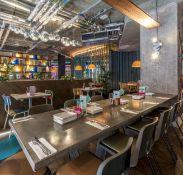 1 x Bespoke Industrial Style 10ft Long Concrete Topped Banquetting Restaurant Table