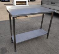 1 x Stainless Steel Commercial Kitchen Prep Table With Undershelf and Upstand - Dimensions: 105W x 5