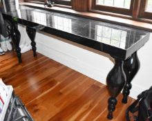 1 x Console Table With a Lacquered Black Finish and Turned Legs - Size H89 x W200 x D50 cms -