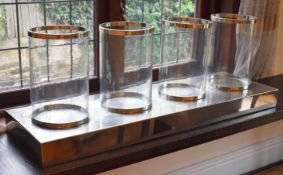 1 x Large Candle Holder With Four Removable Glass Lanterns and 4ft Wide Chrome Base - Modern