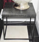 Pair of Designer Guadarte Lamp Tables With Faux Crocodile Skin Leather Finish - Size H56 x W60 x D60