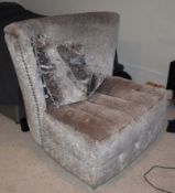 1 x Designer Delhom Lounge Chair With Studded Detail, Chrome Feet and Veluptuously Soft Fabric
