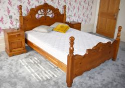 1 x Country Farmhouse Pine Kingsize Bedroom Set With Bed, Mattress, Mattress Protector, Mirror and