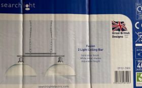 1 x Searchlight Fusion 2 Light Ceiling Bar in satin silver - Ref: 0932-2WH - New Boxed - RRP: £130