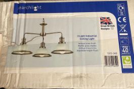 1 x Searchlight Industrial Ceiling Light in Antique Brass - Ref: 1592-3AB -New and Boxed - RRP: £100