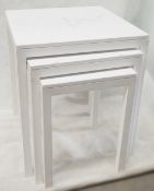 Set Of 3 x Stone Topped Retail Shop Display Metal Nesting Tables In White