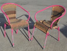 8 x Rustic Rattan Bistro Chairs With Bright Magenta Metal Frames - Dimensions: W54 x D55 x H78 /