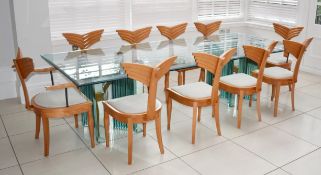 1 x Giorgetti Designer Dining Table With Spectacular Staggered Mirror Glass Pedestals
