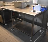 1 x Stainless Steel Prep Table With Undershelf and Castors - Size H99 x W184 x D91 cms - Ref:
