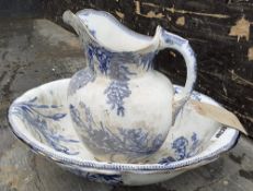 1 x Antique Victorian Patterned Blue And White Wash Bowl And Jug (Water Pitcher) - Marked DOULTON B