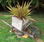 1 x Large Wood Feature Wheel Barrow Planter - Dimensions: L195cm x D58cm x H83cm - Ref: JB118 - Pre-