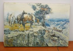 1 x 'Innocent Allies' Art Print Of Horses On Canvas - Dimensions: 53 x 36 x 1.5cm