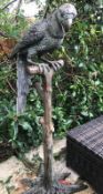 1 x Majestic Looking Lifelike Giant Solid Bronze Oversized Parrot On Perch Garden Sculpture - Dimens