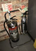 2 x Fire Extinguishers in Chrome With Stand - Foam & Carbon Dioxide - CL584 - Location: London W1F