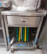 1 x Stainless Steel Mobile Prep Trolley With Shelf Rails and Single Drawer - CL582 - Location: