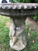 1 x Stone Bird Bath Featuring Three Cherubs  - Dimensions: 58cm Diameter x Height 73cm - Ref: