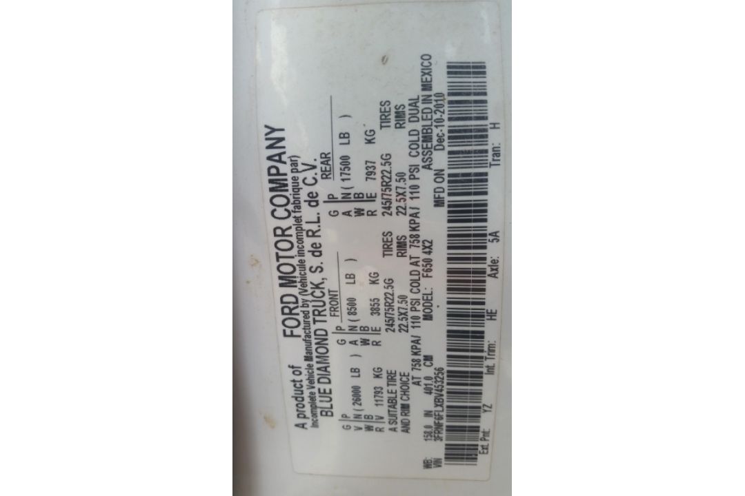 2011 Ford F-650 Flatbed VIN: 3FRNF6FLXBV453256 Odometer States: 133811 Colo - Image 7 of 7