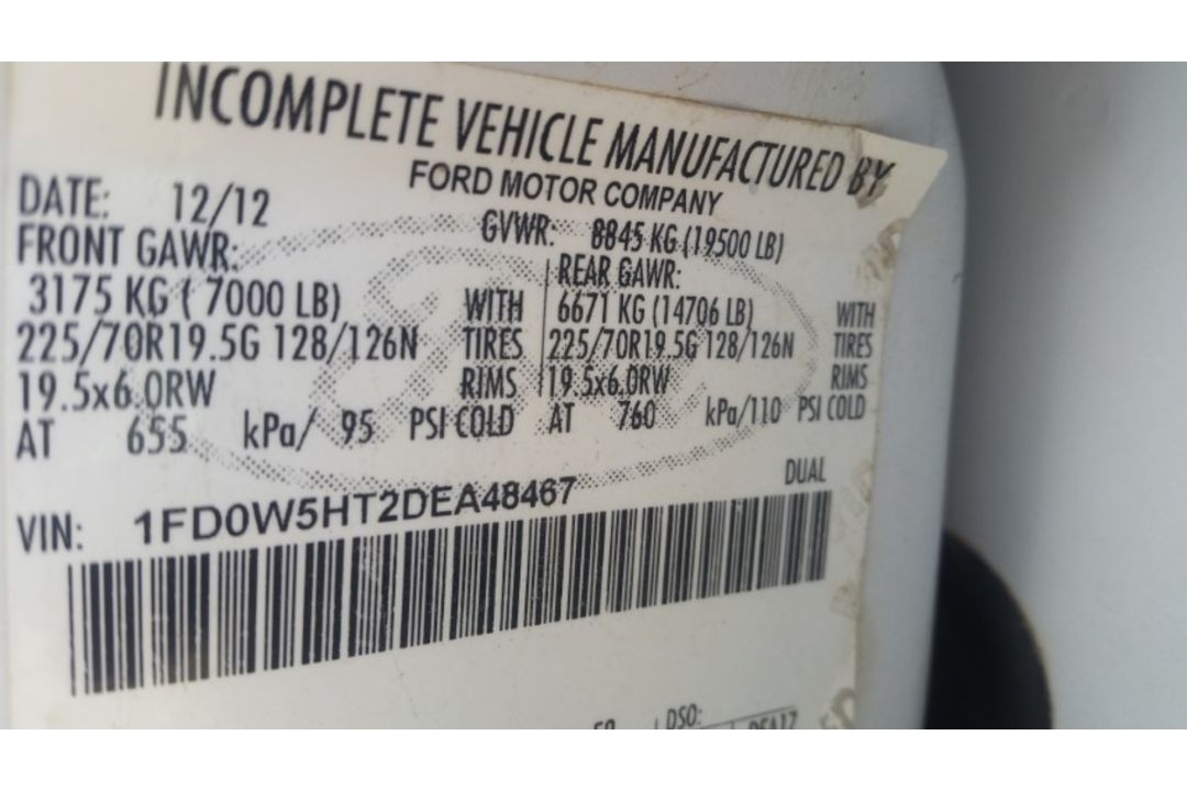 2013 Ford F-550 VIN: 1FD0W5HT2DEA48467 Odometer States: 144750 Color: White - Image 7 of 7