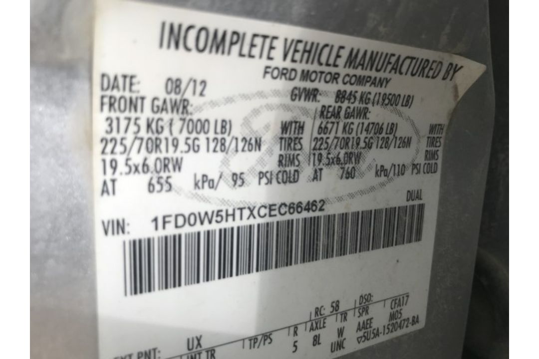 2012 Ford F-550 XL VIN: 1FD0W5HTXCEC66462 Odometer States: 128,489 Color: G - Image 6 of 6