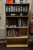 Miscellaneous lot comprising, post hole unit, post trolley, bookcase