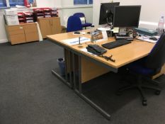 Contents of the office comprising, 2 x desks, office chair, tambour cupboard, meeting table + 2 x ch