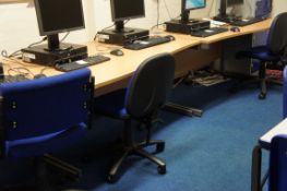 3 x wave front desks, 4 x gas lift chairs