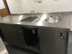 Stainless steel sink unit with cupboards