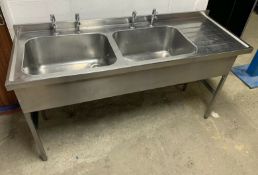 Stainless Steel Double Bowl Sink With Righthand Drainer Taps and Upstand