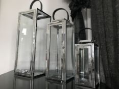 BOXED NEW SET 3 CHROME GLAZED CANDLE LANTERNS