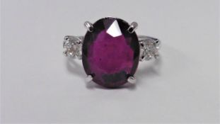 9Ct Ruby And Diamond Trilogy Ring Set In Platinum.