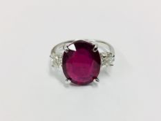 Platinum Ruby diamond three stone Ring