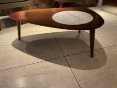 Low Profile Designer Wooden Coffee Table with Marble Inset