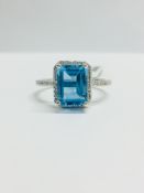 9Ct White Gold Blue Topaz Diamond Dress Ring,