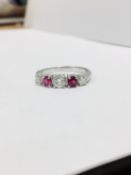 0.75Ct Ruby And Diamond Five Stone Ringset In 18Ct Gold.