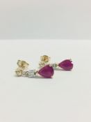 9Ct White/Yellow Gold Ruby Diamond Earrings,