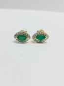 9Ct White/Yellow Gold Emerald Diamond Earrings,