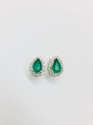 9Ct White Gold Emerald Diamond Earrings ,