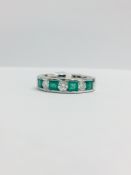 9Ct White Gold Emerald Diamond Channel Set Ring,