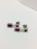 9Ct White Gold Ruby Diamond Drop Earrings ,