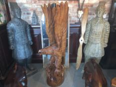 SOLID WOOD HIGHLY CARVED ORNATE EAGLE 1.5M STATUE