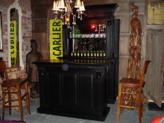 NEW PACKAGED 1.5M BLACK MAHOGANY FRONT BAR AND BACK BAR FULLY SHELVED/MIRRORED
