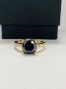 14ct Yellow Gold Diamond ring featuring centre, round brilliant cut, black Diamond (2.01ct), claw se