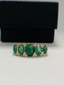 14ct Rose Gold Emerald and Diamond ring featuring centre, 5 oval cut, medium green Emeralds (2.16ct