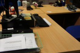 Three piece reception desk with three drawer pedestal