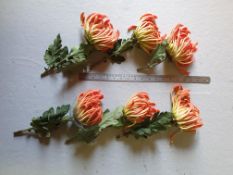 6 Artificial Orange Chrysanthemums - Stems cut short